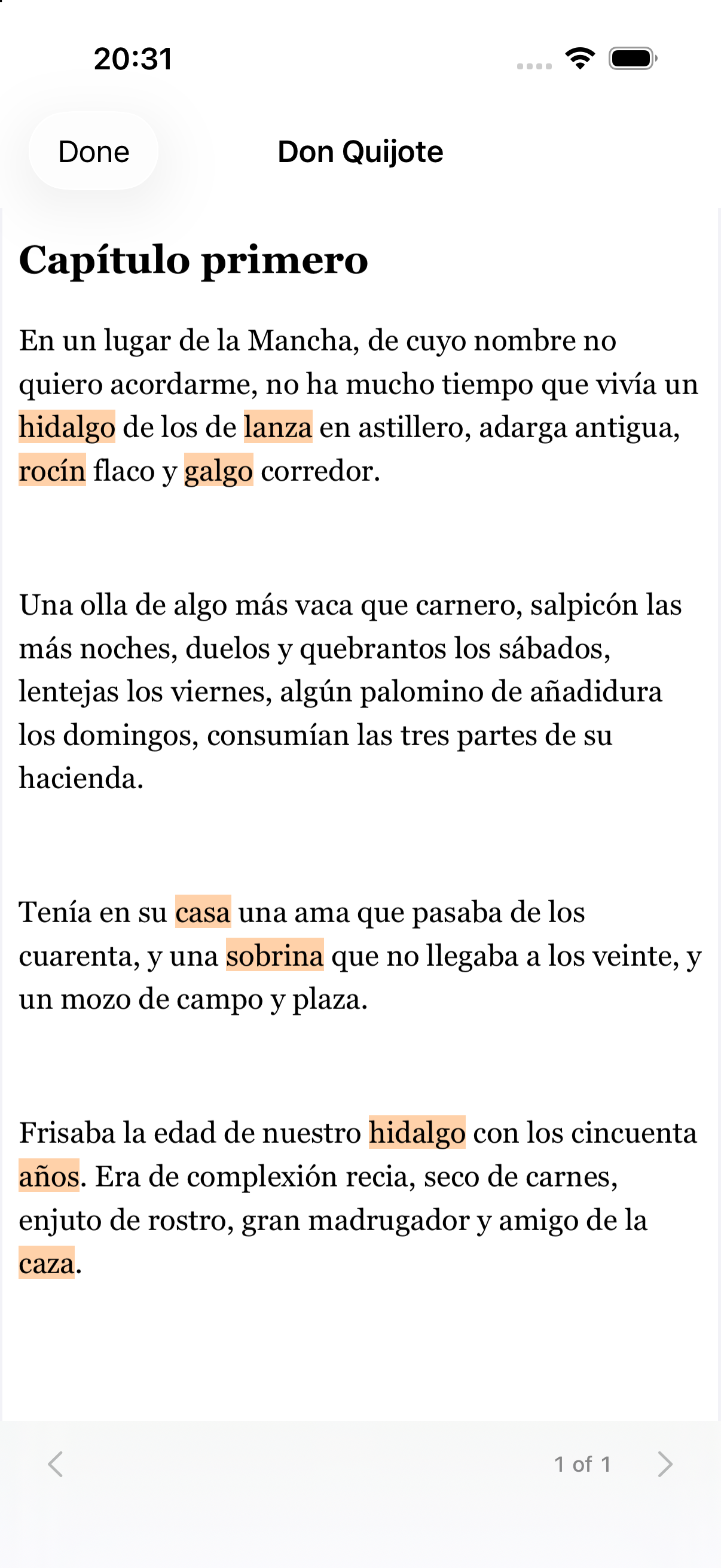 PDF book page with highlighted words