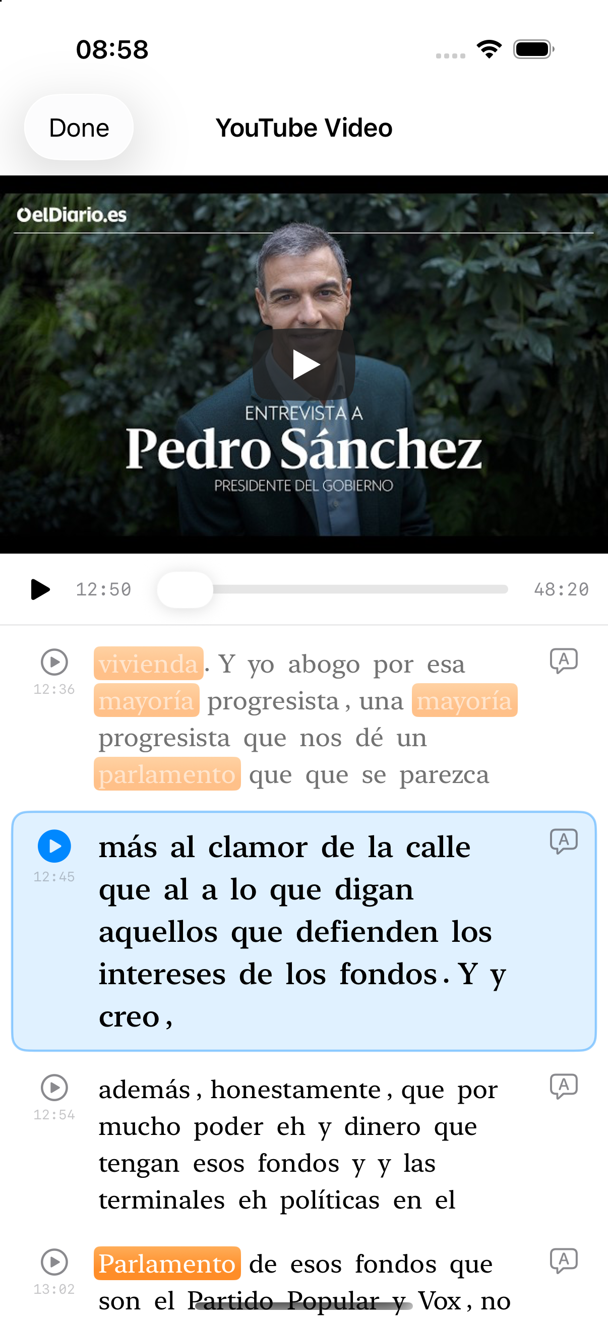 YouTube video with highlighted captions